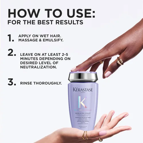 Miniatura 4 de Kerastase Blond Absolu Champú morado ultra violeta Para cabello aclarado, resaltado y gris Neutraliza los matices cobrizos y amarillos Hidrata