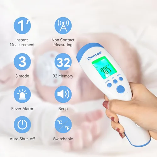 Miniatura 4 de Berrcom - Termómetro infrarrojo sin contacto para la frente para adultos y niños, termómetros digitales de fiebre 3 en 1 con pantalla LCD y alerta