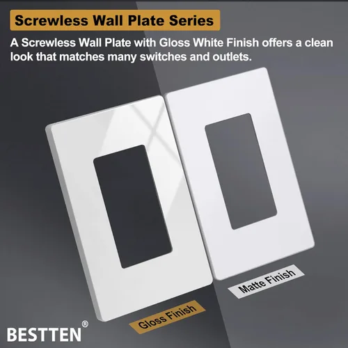 Miniatura 5 de Paquete de 50 placas BESTTEN de pared sin tornillos de 1 banda, USWP4 brillante blanco roto, cubierta de salida de decorador, placa frontal