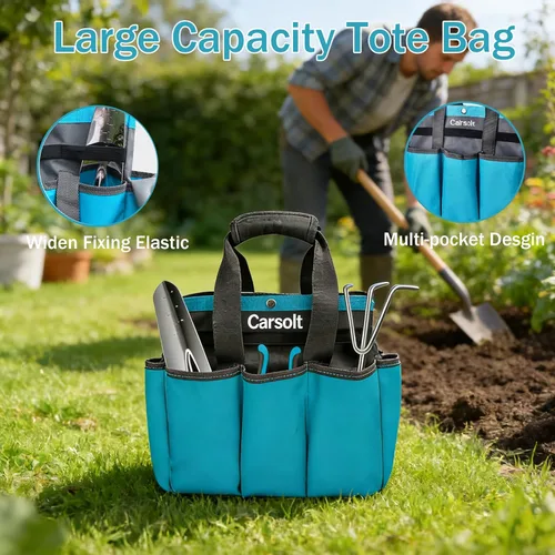 Miniatura 6 de Herramientas de jardinería, Carsolt juego de 10 piezas de herramientas de jardín de acero inoxidable resistente con mango ergonómico de goma.