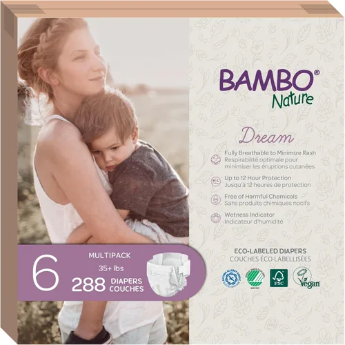 Miniatura 9 de Bambo Nature Pañales hipoalergénicos Dream Baby, pañales sostenibles con etiqueta ecológica de primera calidad, protección mejorada contra fugas