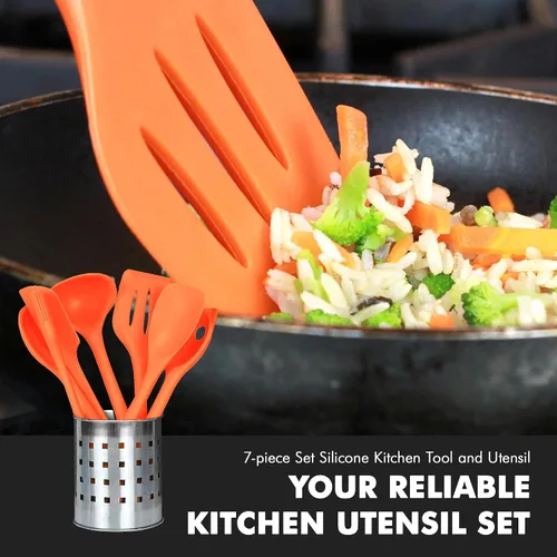 Miniatura 5 de Chef Craft - Juego de utensilios de cocina de silicona de 7 piezas, color naranja (42078)