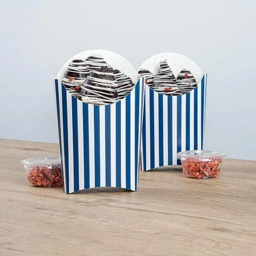 Miniatura 3 de Restaurantware Bio Tek - Taza de papas fritas desechables de 4.7 x 3.5 x 5.1 pulgadas, 100 vasos desechables para refrigerios, papel azul y blanco
