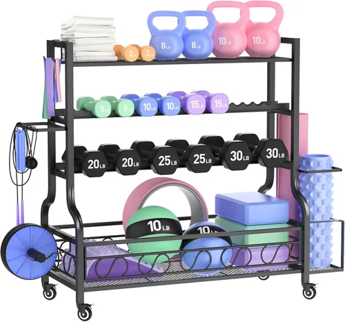 Miniatura 10 de PARTPHONER Estante ajustable para mancuernas, estante de pesas para almacenamiento de gimnasio en casa, almacenamiento de gimnasio en casa