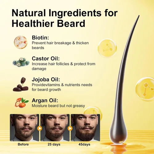 Miniatura 3 de Kit de crecimiento de barba, aceite para el crecimiento de la barba (2 onzas) con biotina y aceite de ricino, masajeador de barba para barba Azul