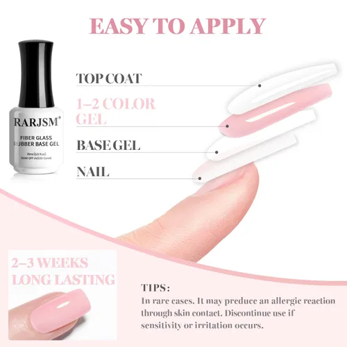 Miniatura 7 de RARJSM Esmalte de uñas de gel con base de goma de fibra de vidrio rosa y flor de cerezo desnudo, para reparar uñas rotas, fortalecedor, capa base