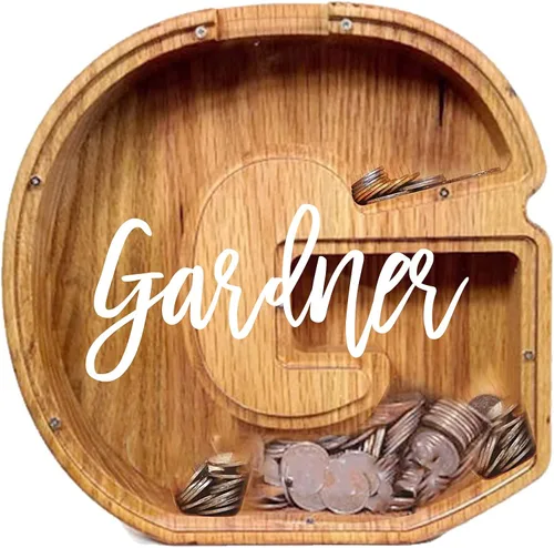 Miniatura 28 de Alcancía de madera grande personalizada, 7.5 pulgadas, con ventana acrílica fácil de abrir, caja de ahorro de dinero inicial para niños y niñas
