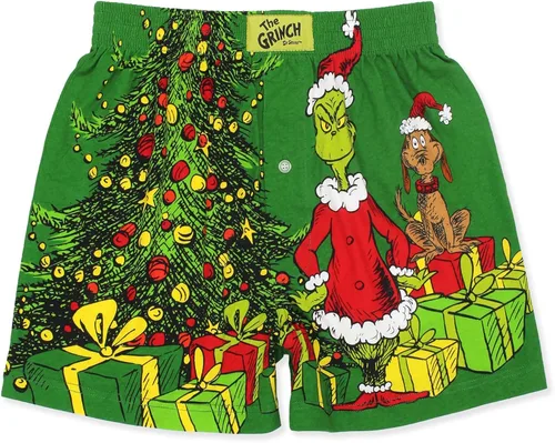 Dr Seuss The Grinch Holiday - Pantalones cortos tipo bóxer con botones para hombre
