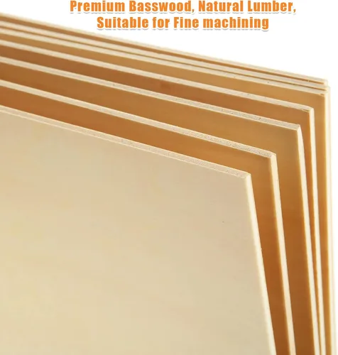 Miniatura 3 de 20 hojas de madera de tilo de 12 x 12 pulgadas, piezas de madera cuadradas sin terminar para manualidades, tablero de madera contrachapada de 0.118