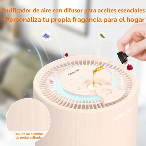 Miniatura 5 de Purificador de aire AIRROMI para dormitorio con filtro HEPA 3-en-1, purificador de aire para mascotas para el olor a orina de gato en el hogar