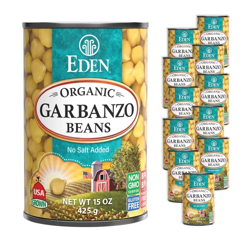 Eden Garbanzos orgánicos, garbanzos, lata de 15 onzas (paquete de 12), sin sal añadida, sin OMG, sin gluten, vegano, kosher, cultivado en Estados