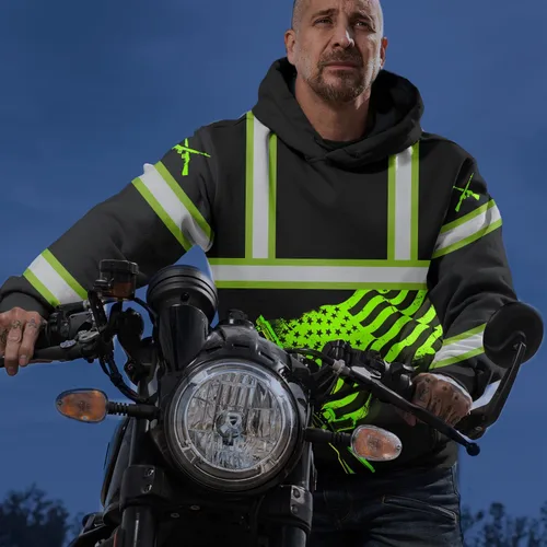 Miniatura 7 de Sudadera con capucha de alta visibilidad con diseño de bandera de Estados Unidos para hombre, reflectante, ropa de trabajo de seguridad