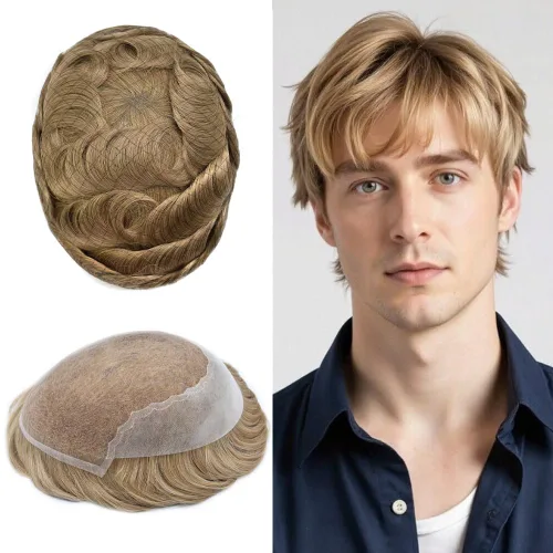 Miniatura 121 de Toupee - Sistemas de reemplazo de cabello para hombre, encaje frontal suizo, nudo blanqueado, pieza de cabello humano natural 1# negro azabache, 8 x