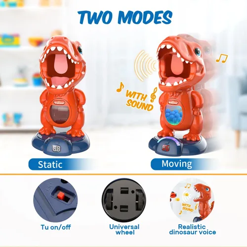 Miniatura 2 de EagleStone - Juguetes de dinosaurio móvil de tiro para niños, juegos electrónicos de disparo al blanco con 2 pistolas de bomba, 48 bolas, juguetes