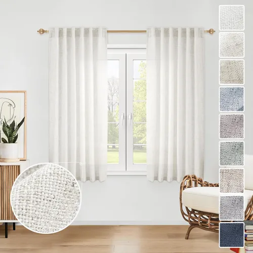 Miniatura 59 de Cortinas de lino 92 pulgadas de largo, juego de 2 paneles con bolsillo para barra, lengüeta trasera, cortinas transparentes para ventanas