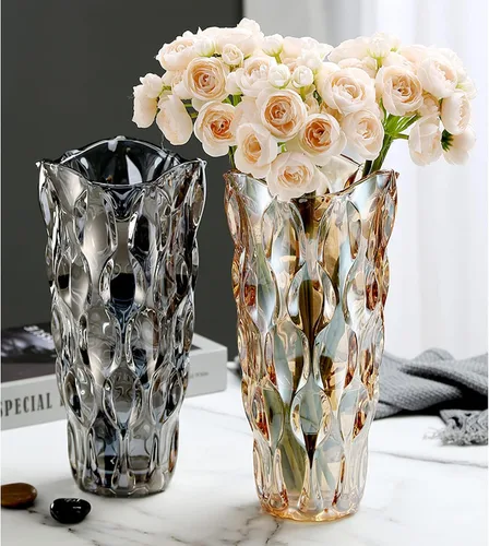 Miniatura 8 de Florero de cristal ámbar grueso de 9.5 pulgadas de alto para decoración del hogar, comedor, mesa de boda, oficina, vacaciones, fiesta, centro de mesa