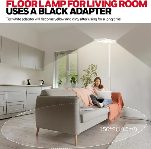 Miniatura 4 de Lámpara de pie LED Honeywell 8000LM, 02E Gen Sunturalux Luz de pie de lectura que cuida los ojos, 80W Luz natural moderna 4000K regulable de 77