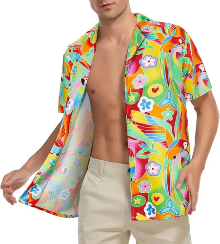 Miniatura 18 de Camisa hawaiana para hombre, con estampado floral, cómoda, con botones, casual, manga corta, ropa de playa para hombre