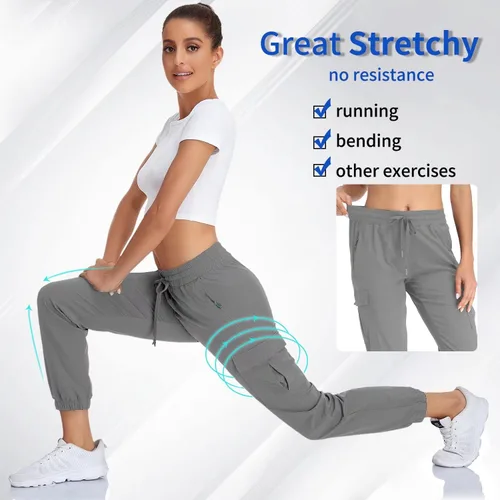 Miniatura 2 de Pantalones deportivos tipo cargo ligeros para mujer, de secado rápido, UPF50+, pantalones deportivos casuales de entrenamiento al aire libre