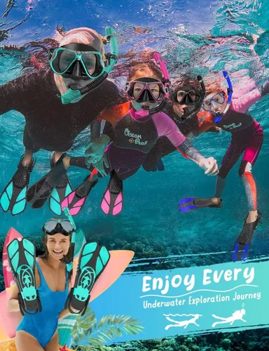 Miniatura 7 de Juego de Máscara y Aletas de Esnórquel, Equipo de Esnórquel para Adultos, Máscara de Esnórquel con Vista Panorámica Anti-Vaho, Aletas de Buceo