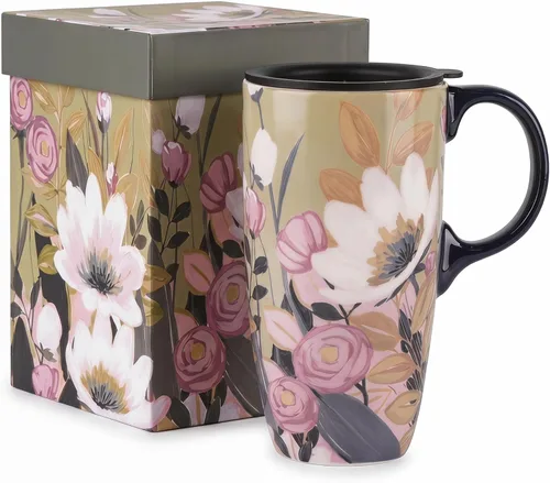 Miniatura 16 de Topadorn Taza de café de cerámica con tapa a prueba de derrames, taza de café para el hogar y la oficina con caja de regalo, color azul