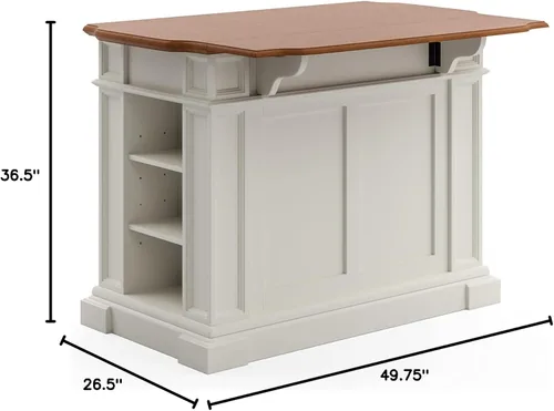Miniatura 3 de Homestyles Americana - Isla de cocina con parte superior de madera y hoja desplegable, barra de desayuno, almacenamiento con cajones y estantes