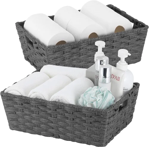 Miniatura 10 de Onlytak Cestas de almacenamiento de mimbre, cestas para estantes, papel higiénico, cestas de almacenamiento tejidas para organizar, marrón, 12 x 12