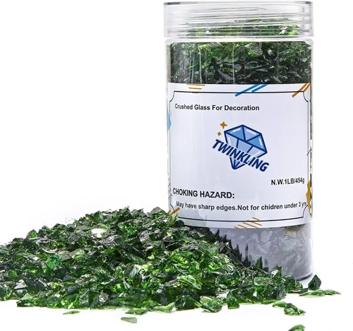 Miniatura 10 de TWINKLING Grava de vidrio de alto brillo con destellos, vidrio roto, chips de gemas de fuego, vidrio triturado para chimenea, manualidades