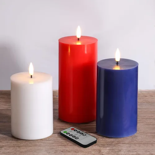 Miniatura 8 de Eywamage Velas de pilar sin llama de cera real blanca con control remoto, velas LED parpadeantes de batería, juego de 3 Blanco