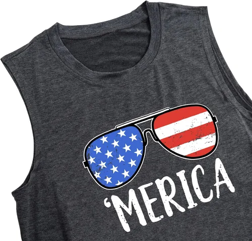 Miniatura 5 de Camisetas sin mangas con diseño de bandera estadounidense para mujer, camisetas casuales sin mangas para el 4 de julio