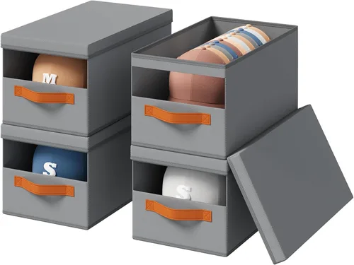 Miniatura 12 de Homsorout Organizador de sombreros para gorras de béisbol, paquete de 3 cajas de almacenamiento extraíbles con ventana transparente, soporte