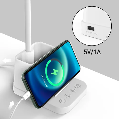 Miniatura 4 de AXX - Lámpara LED blanca de escritorio con puerto de carga USB, luz de mesa con cuello de cisne flexible, 650 lm, soporte para teléfono, soporte