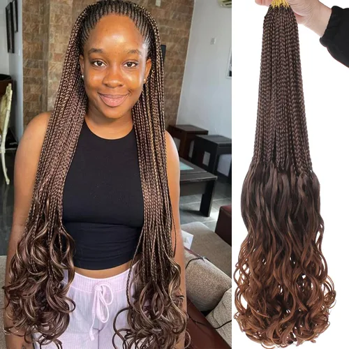 ZRQ 8 paquetes de trenzas de ganchillo rizadas francesas de 30 pulgadas, trenzas largas de caja de cabello de ganchillo preanudado marrón degradado