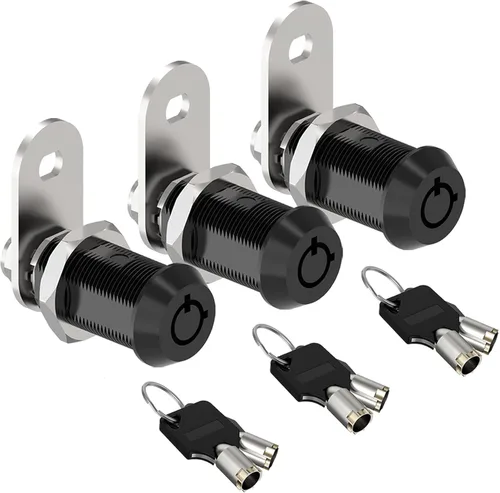 Miniatura 13 de Paquete de 1 cerradura de gabinete con llaves, cerraduras tubulares de leva de 5/8 pulgadas con llave similar, cerradura de RV para armarios de Negro