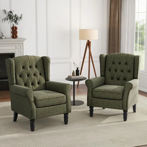 Miniatura 20 de Silla de Acento de Respaldo Alto, Sillón Tapizado en Tela para Sala de Estar, Sillón Wingback con Estampado Floral con Patas de Madera Maciza, Sofá