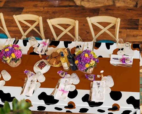 Miniatura 4 de Oudain 6 manteles de vaca de 54 x 108 pulgadas para fiesta, mantel de vaca, camino de mesa, mantel rectangular de fiesta de cumpleaños, suministros