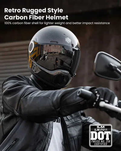 Miniatura 2 de ILM Cascos de motocicleta ligeros de fibra de carbono, casco retro de cara completa para hombres y mujeres, Cascos para Motos DOT modelo F611