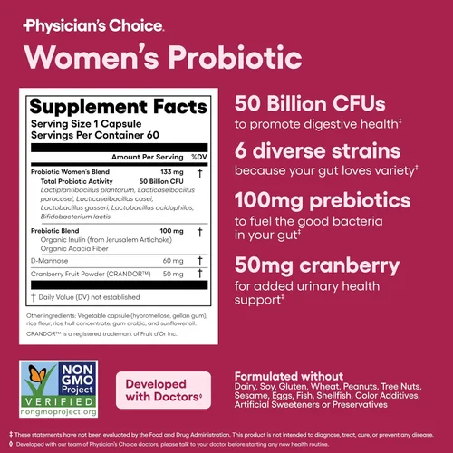 Miniatura 6 de Physician's Choice Probióticos - Equilibrio de PH, Digestivo, UT y Salud Femenina - 50 mil millones de UFC - 6 cepas únicas para mujeres