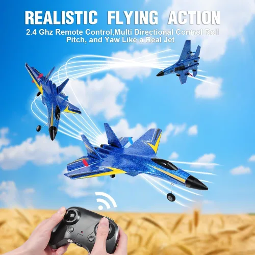 Miniatura 5 de Avión RC Su-27 Fremego de 2,4GHz 2 canales con control remoto, luces nocturnas de giro y 2 baterías, fácil de volar para adultos, principiantes