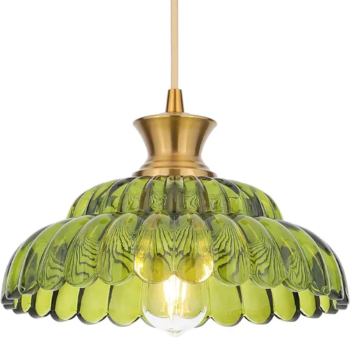 Miniatura 12 de Lámpara colgante de cristal rojo, 11.8 pulgadas, iluminación colgante vintage de vidrio dorado cepillado, lámpara de techo colgante moderna