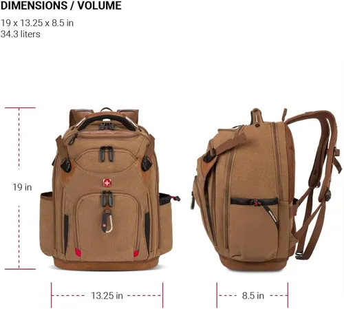 Miniatura 6 de SwissGear Mochila de bolsa de herramientas, se adapta hasta, Marrón (Brown Canvas), Grande