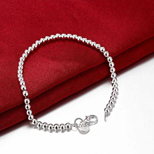 Miniatura 5 de Cutesmile Joyería de moda 925 plata esterlina 0.157 in Lucky Round Beads pulsera para mujer, Plata