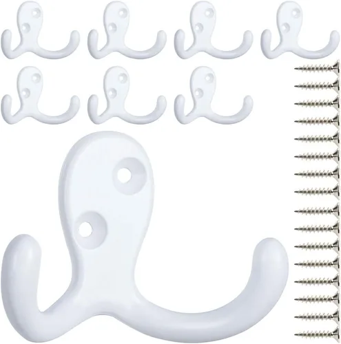 Miniatura 19 de IBosins 10 unidades de ganchos resistentes de doble punta para colgar en la pared con 20 tornillos, ganchos retro de doble punta para abrigo, 10