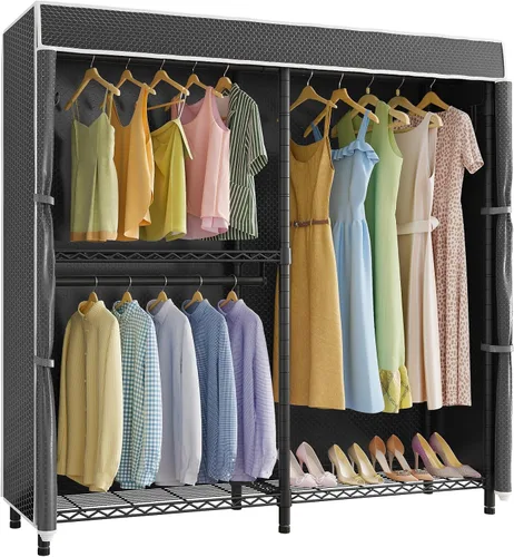 Miniatura 12 de VIPEK V4 - Perchero resistente para colgar ropa, capacidad de carga de 810 libras, perchero de doble barra con estantes ajustables y ganchos Negro