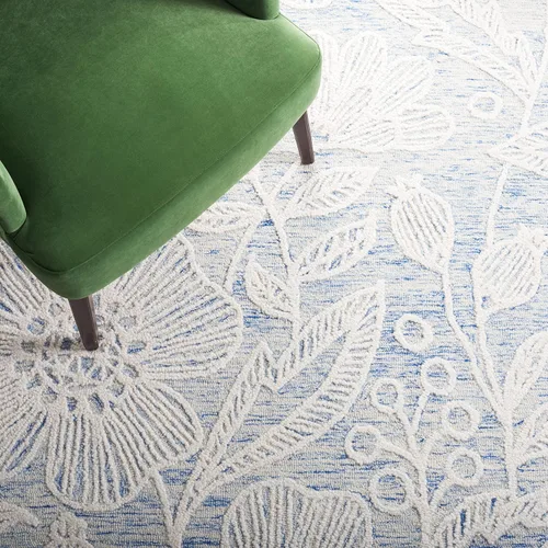 Miniatura 8 de SAFAVIEH Jardin Collection - Alfombra de pasillo, 2 pies 3 pulgadas x 8 pies, azul y marfil, lana floral hecha a mano, ideal para zonas de alto