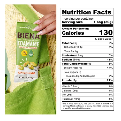 Miniatura 2 de Biena Edamame Beans Snacks ricos en proteínas, aperitivos saludables de oficina para adultos y niños, 0.53 onzas de proteína, 130 bajas en calorías