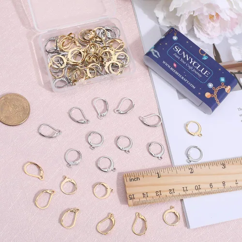 Miniatura 3 de SUNNYCLUE 1 caja de 80 piezas de hallazgos de aretes con cierre de palanca, hallazgos de aretes de aro Huggie, ganchos de oreja con cierre de 1 caja