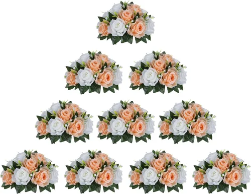 Miniatura 56 de BLOSMON Bolas de flores, centros de mesa de rosas de boda: 2 piezas de flores falsas carmesí decoración de bolas de besos Arreglos florales