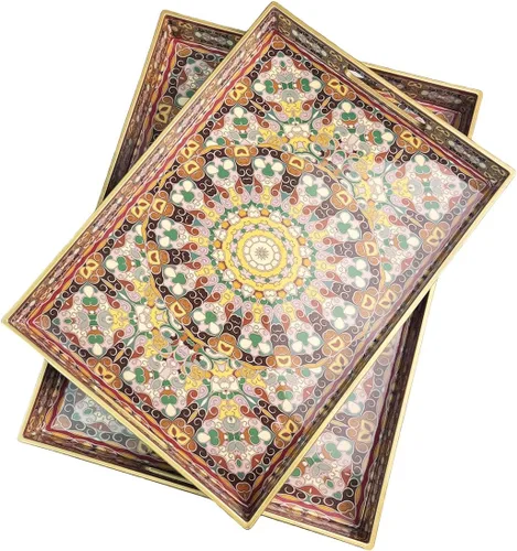 Miniatura 10 de Bandeja de servir azul con 4 asas, bandeja decorativa de plástico para mesa de café, otomana - Ideal para sala de estar y baño. 15 x 11 x 1.9