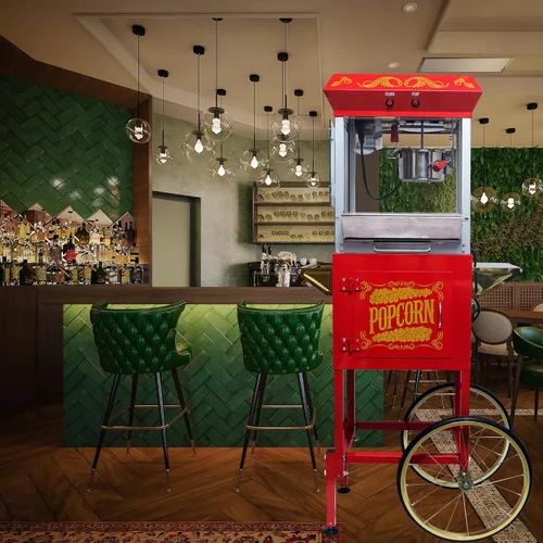 Miniatura 9 de Carro de máquina de palomitas de maíz, máquina de palomitas de maíz con ruedas, máquina de palomitas de maíz estilo cine, máquina para hacer Rojo